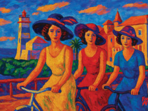 AMIGAS DE BICICLETE PASSEIAM EM CASCAIS